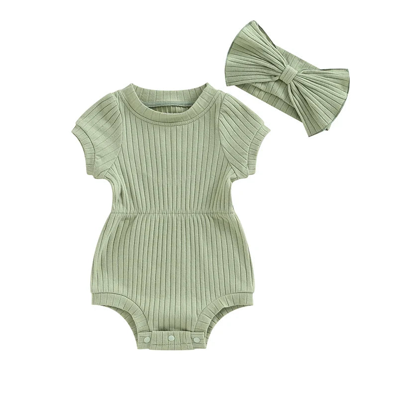 Ribbed Romper and Bow Set